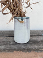 Off white vase with cobalt green interior - Stoneware