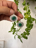 Malachite Lotus Earrings - Sterling Silver