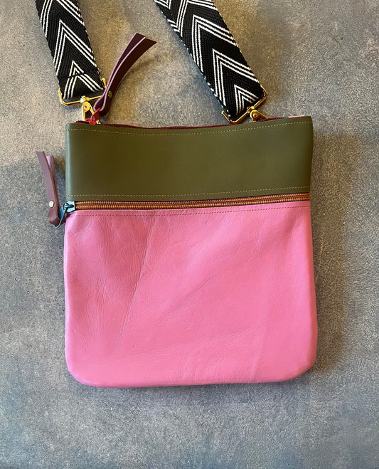 Crossbody Bag - Color block double zip