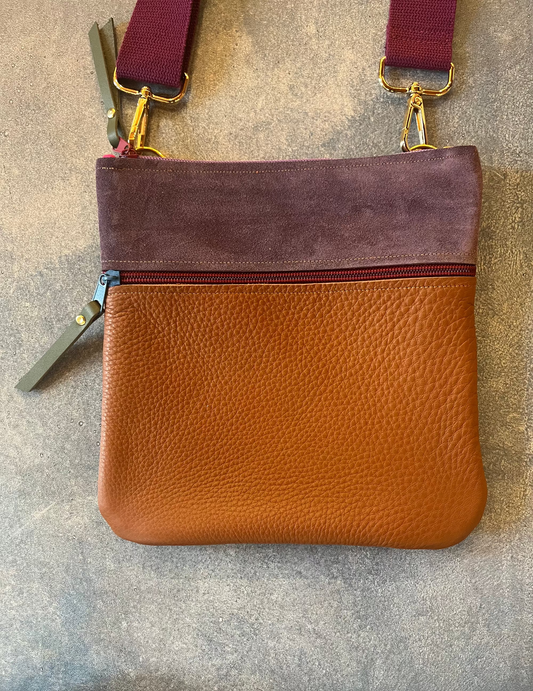 Crossbody Leather Bag - Color block - multicolor