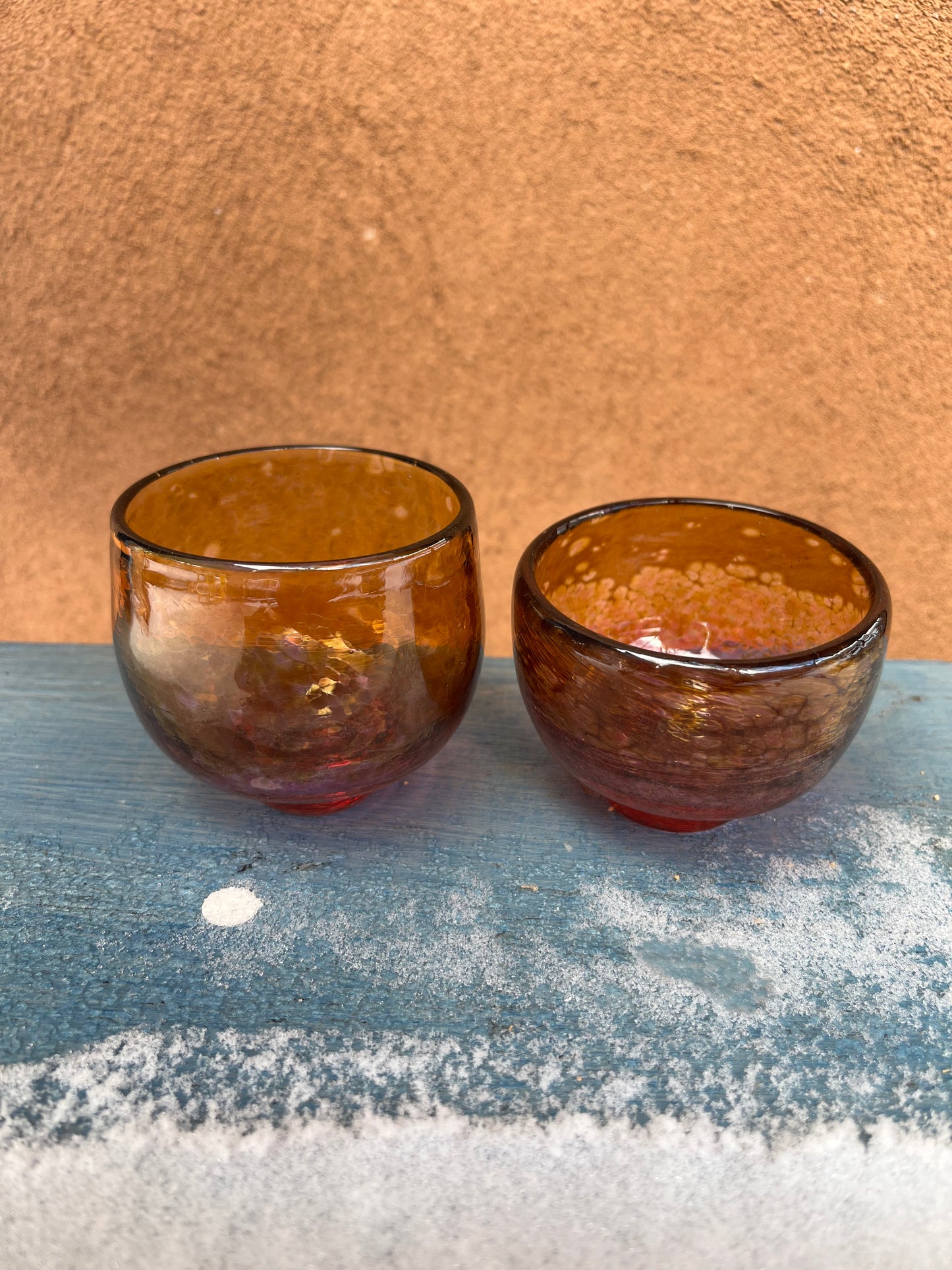 Nip cup ~ Amber & Peach ~ Blown glass