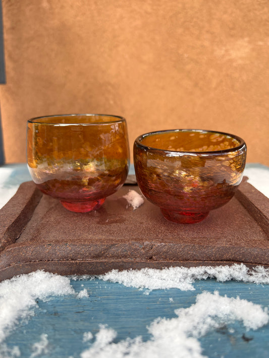 Nip cup ~ Amber & Peach ~ Blown glass