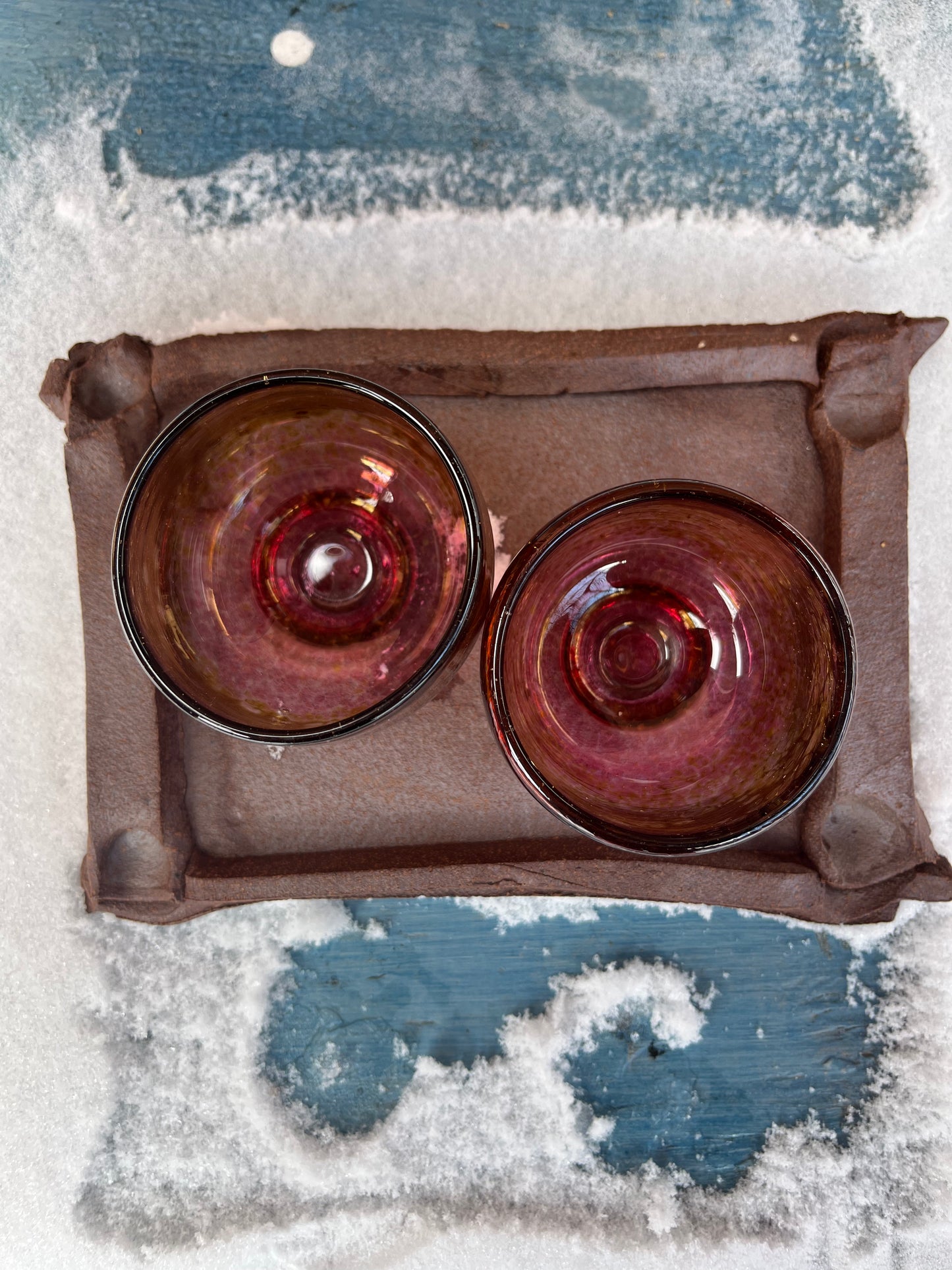 Nip cup ~ Amber & Peach ~ Blown glass