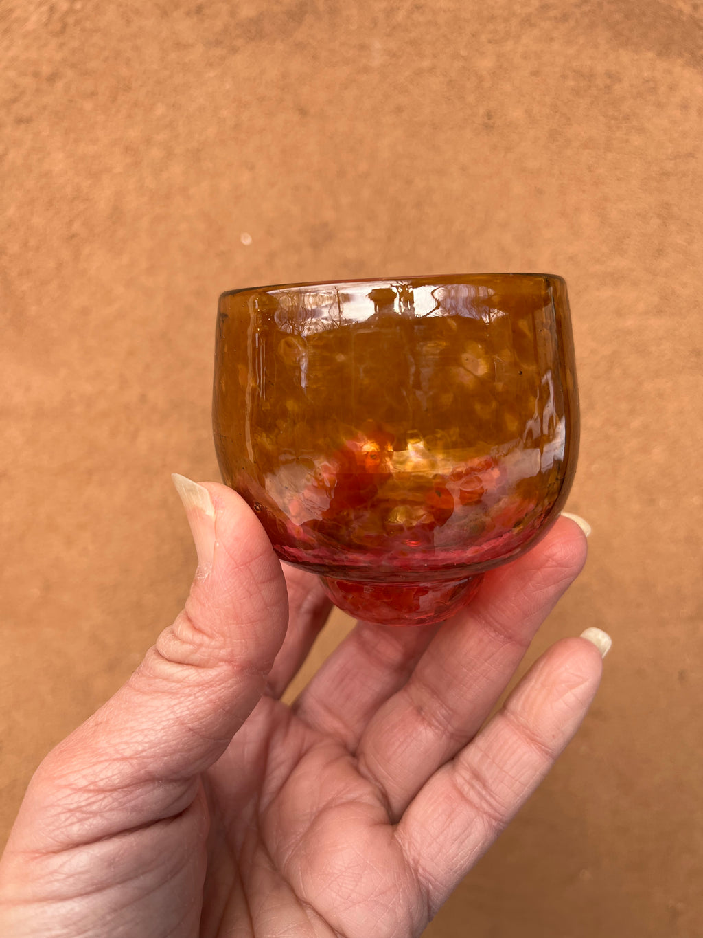 Nip cup ~ Amber & Peach ~ Blown glass