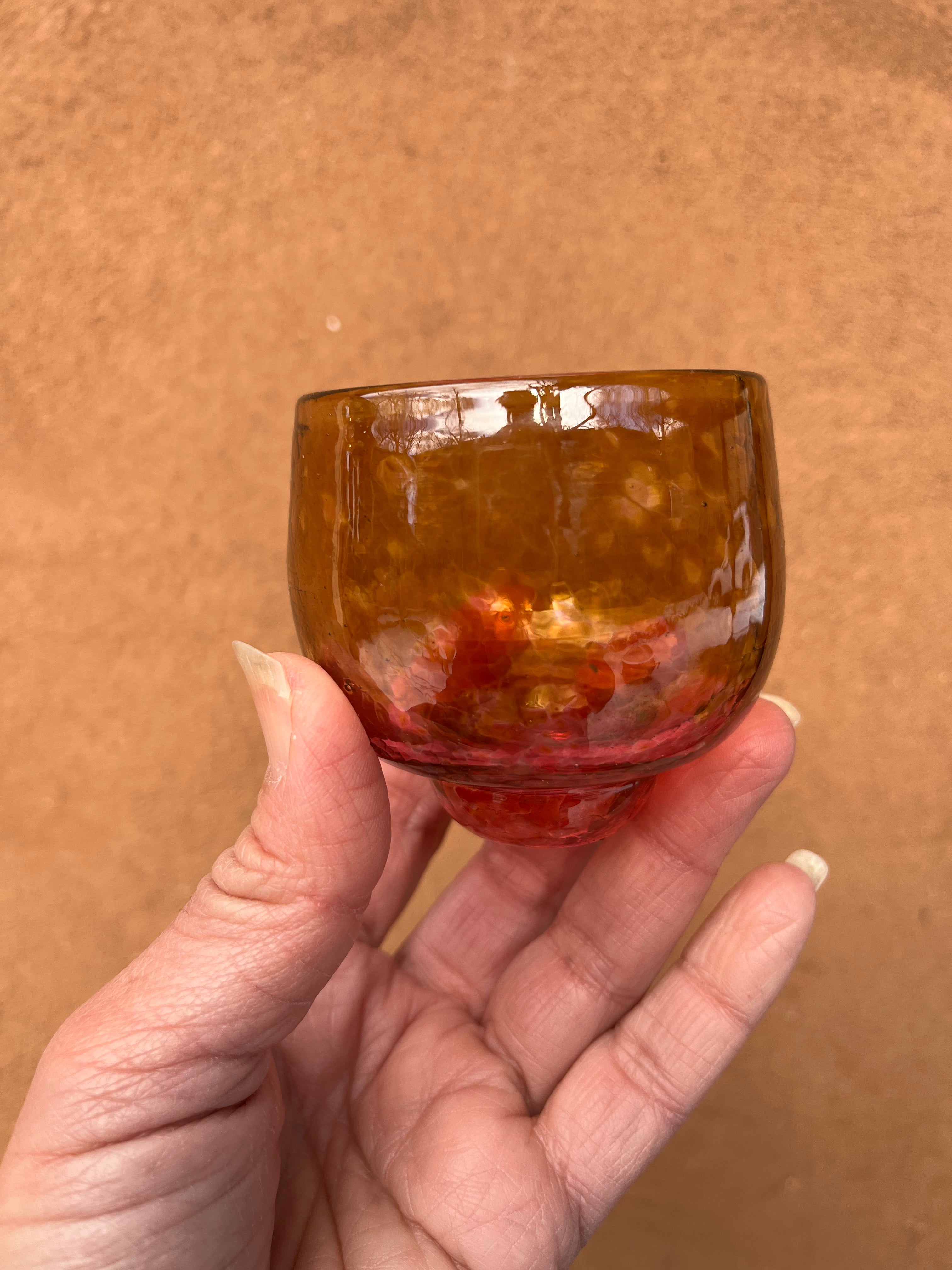 Nip cup ~ Amber & Peach ~ Blown glass