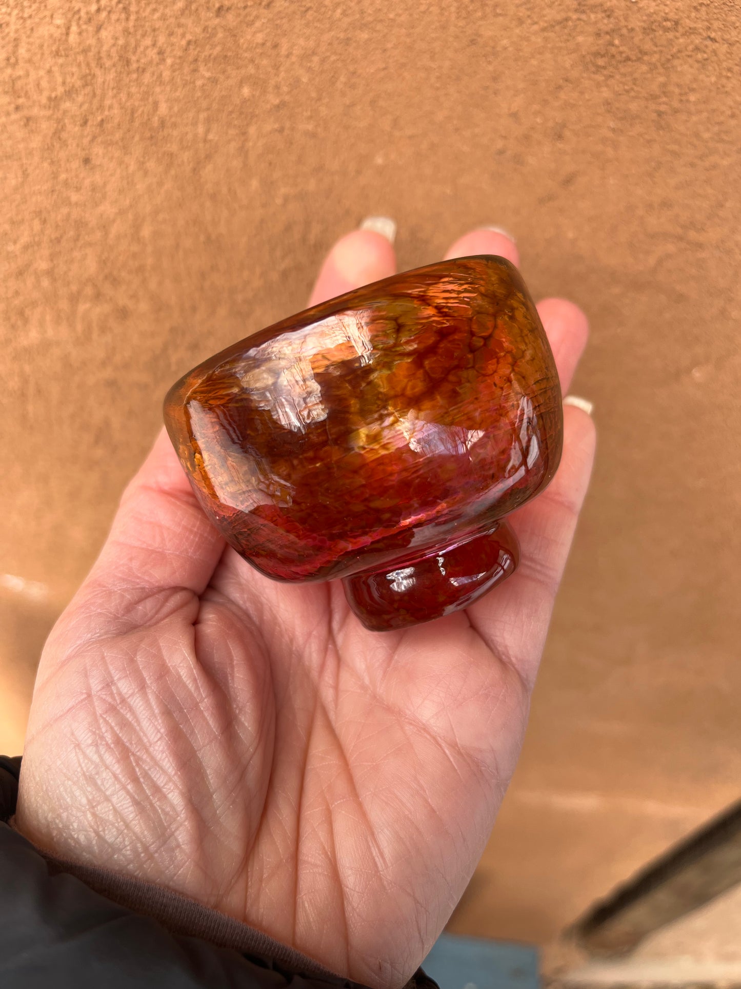 Nip cup ~ Amber & Peach ~ Blown glass