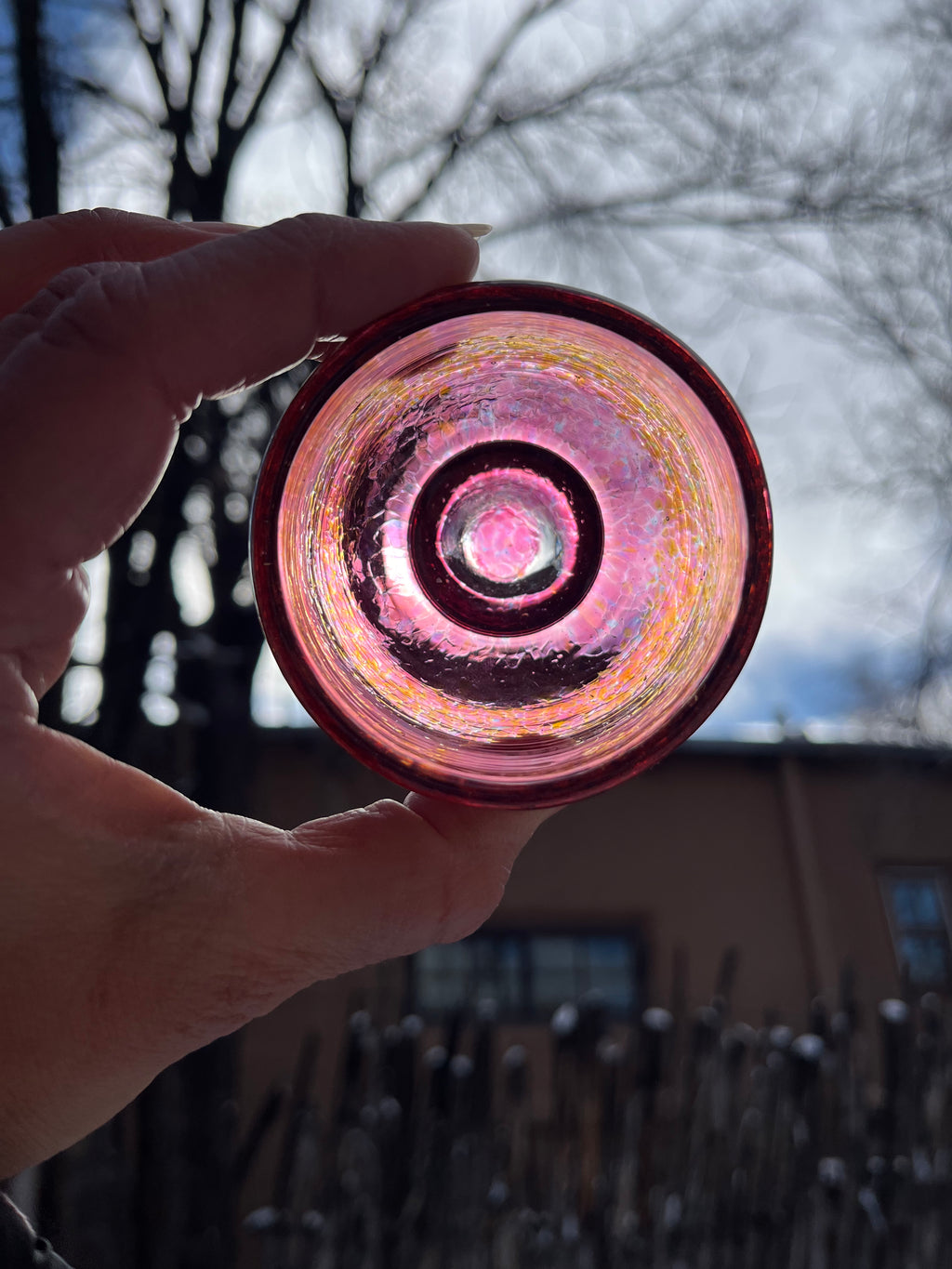 Nip cup ~ Amber & Peach ~ Blown glass