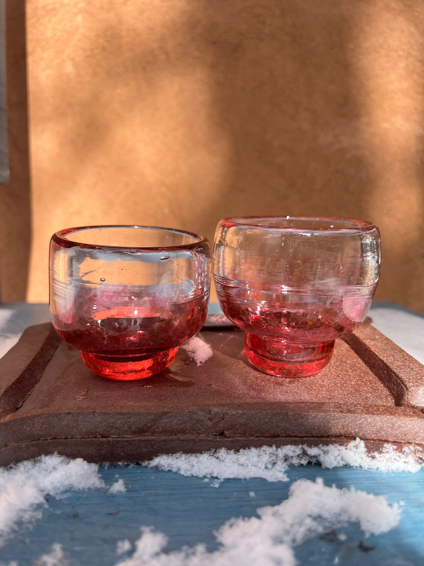 Nip cup ~ clear & pink ~ Blown glass