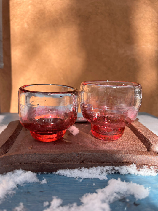 Nip cup ~ clear & pink ~ Blown glass