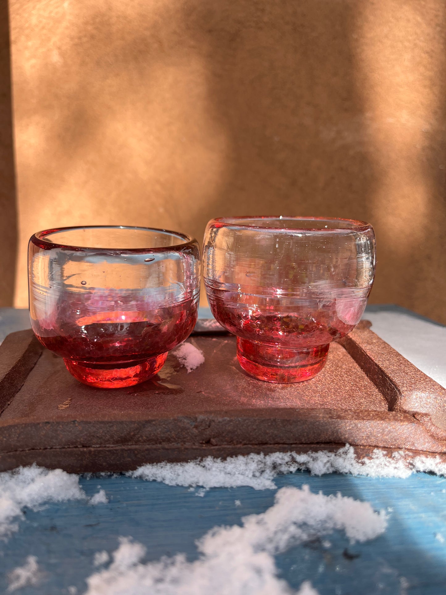 Nip cup ~ clear & pink ~ Blown glass