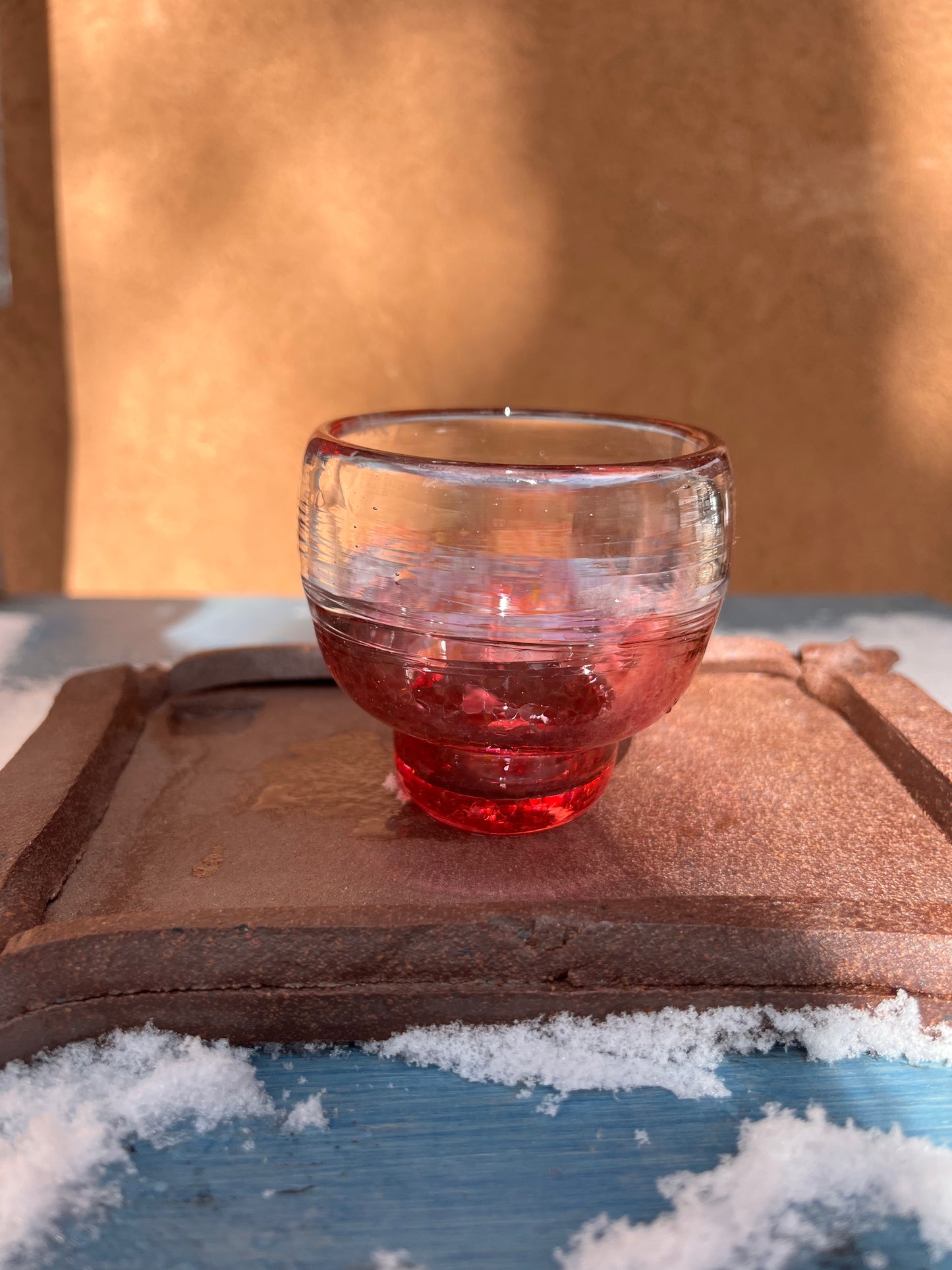 Nip cup ~ clear & pink ~ Blown glass