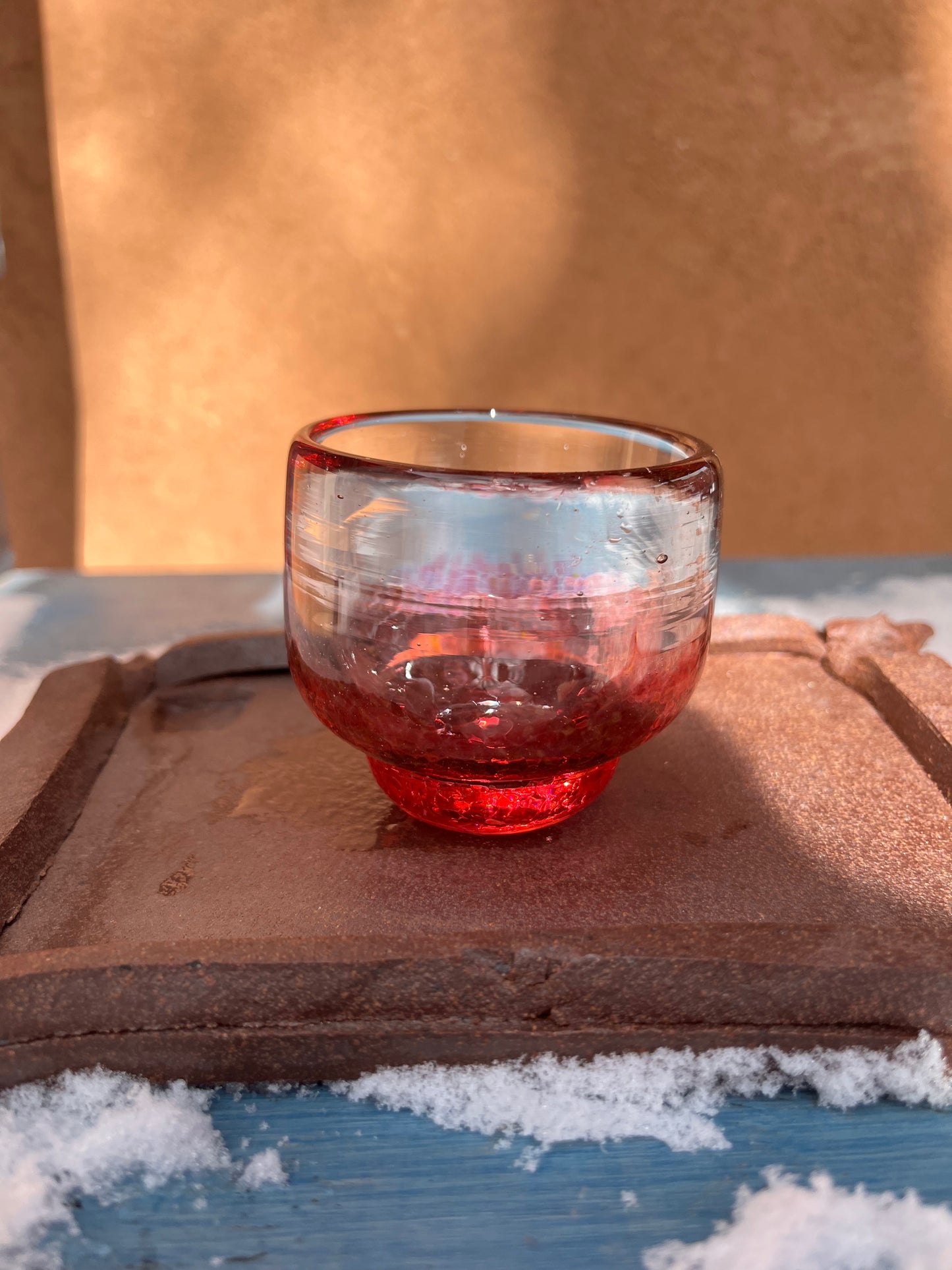 Nip cup ~ clear & pink ~ Blown glass