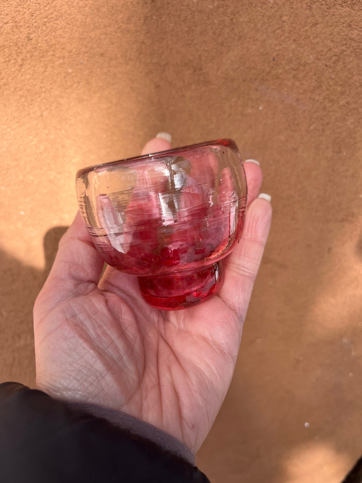 Nip cup ~ clear & pink ~ Blown glass