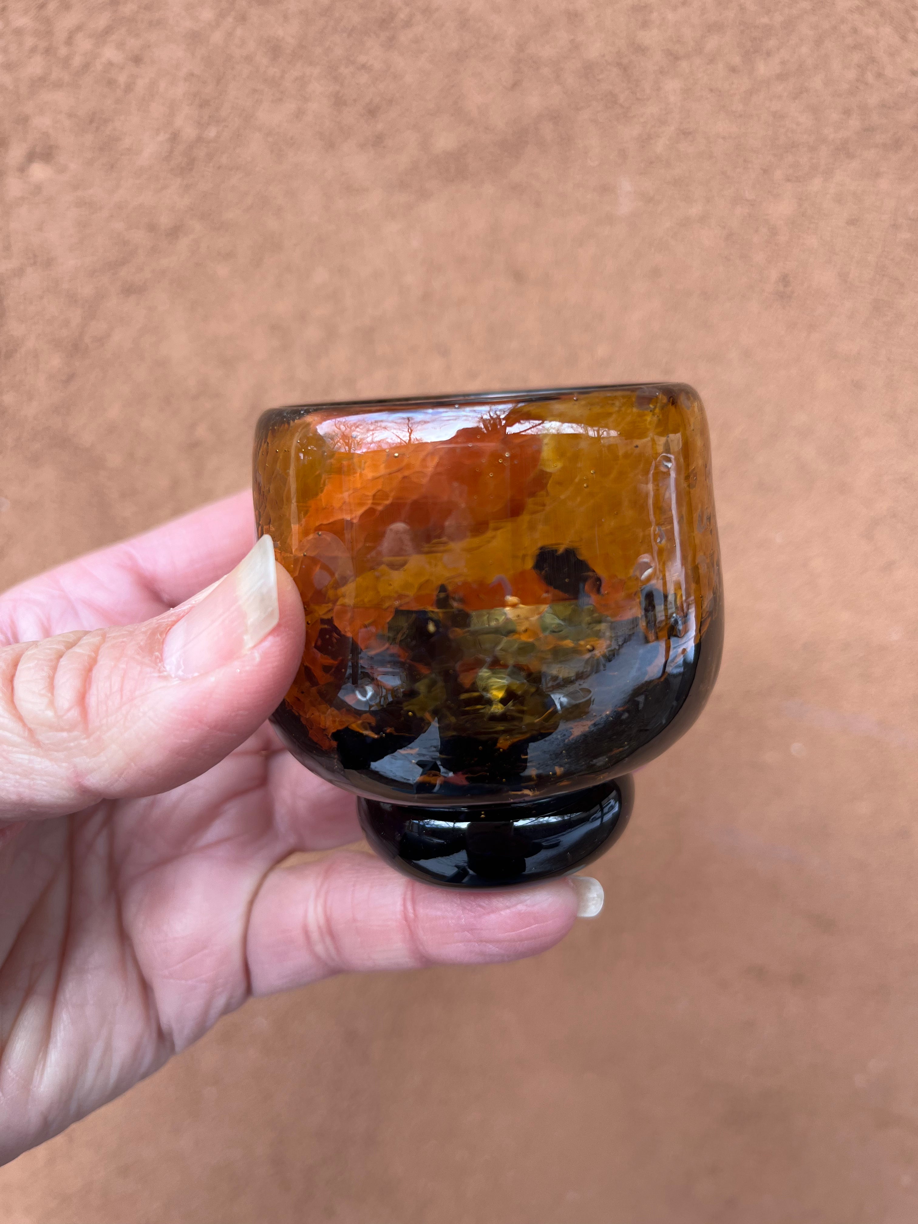 Nip Cup • Amber & Purple • Blown Glass