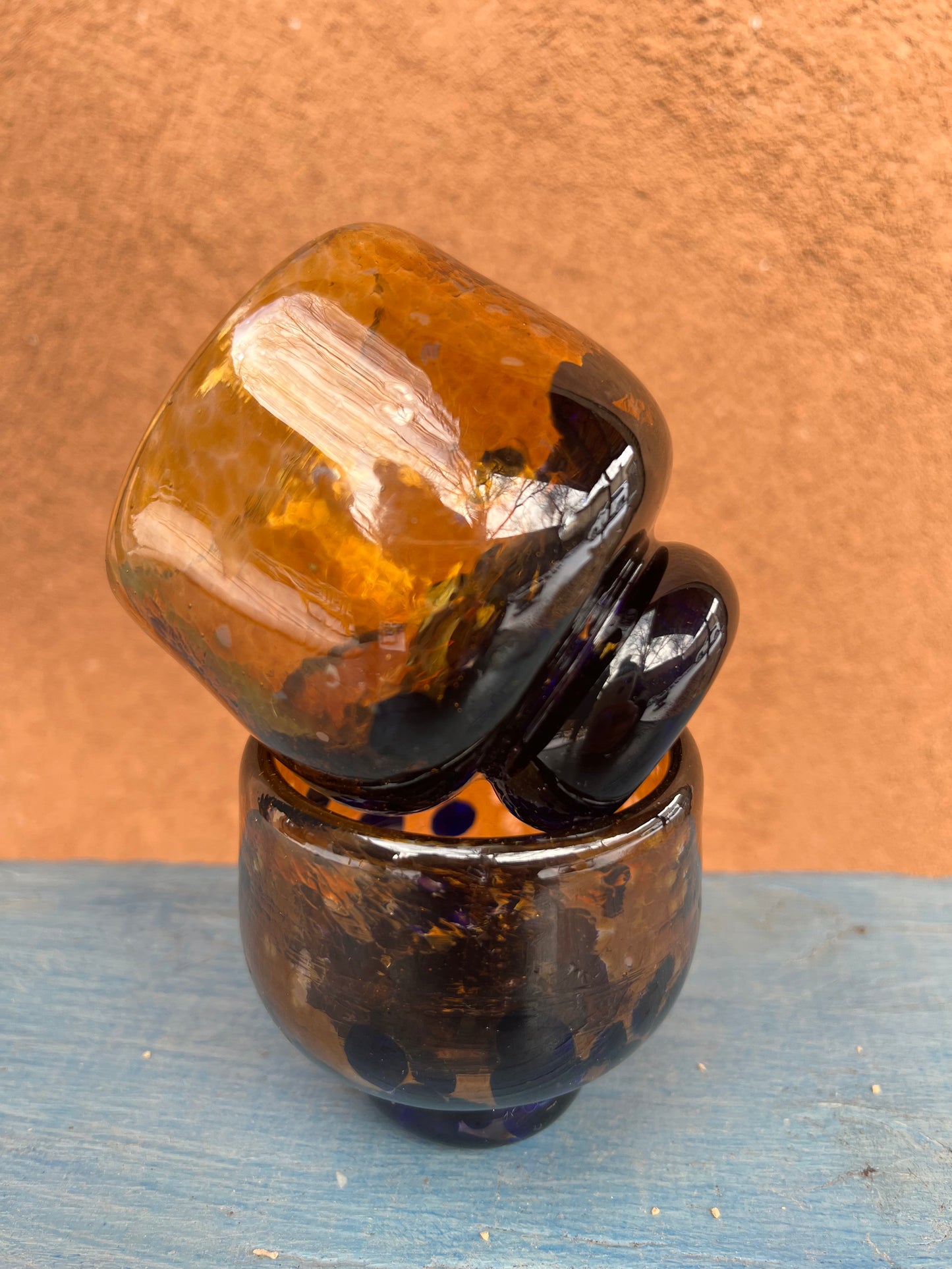 Nip cup ~ Amber & Purple ~ Blown glass