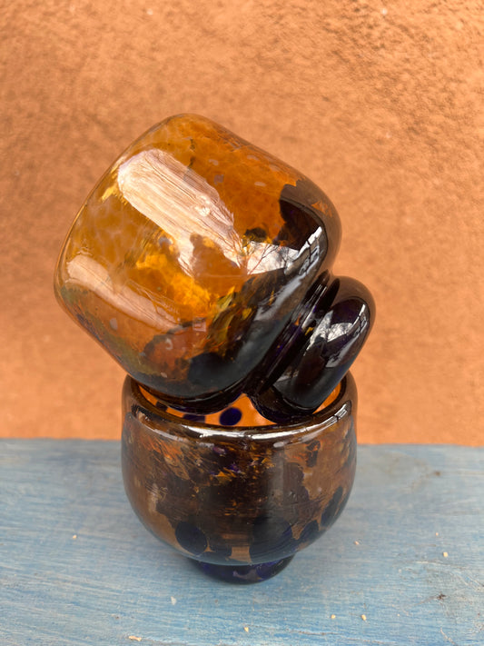 Nip cup ~ Amber & Purple ~ Blown glass
