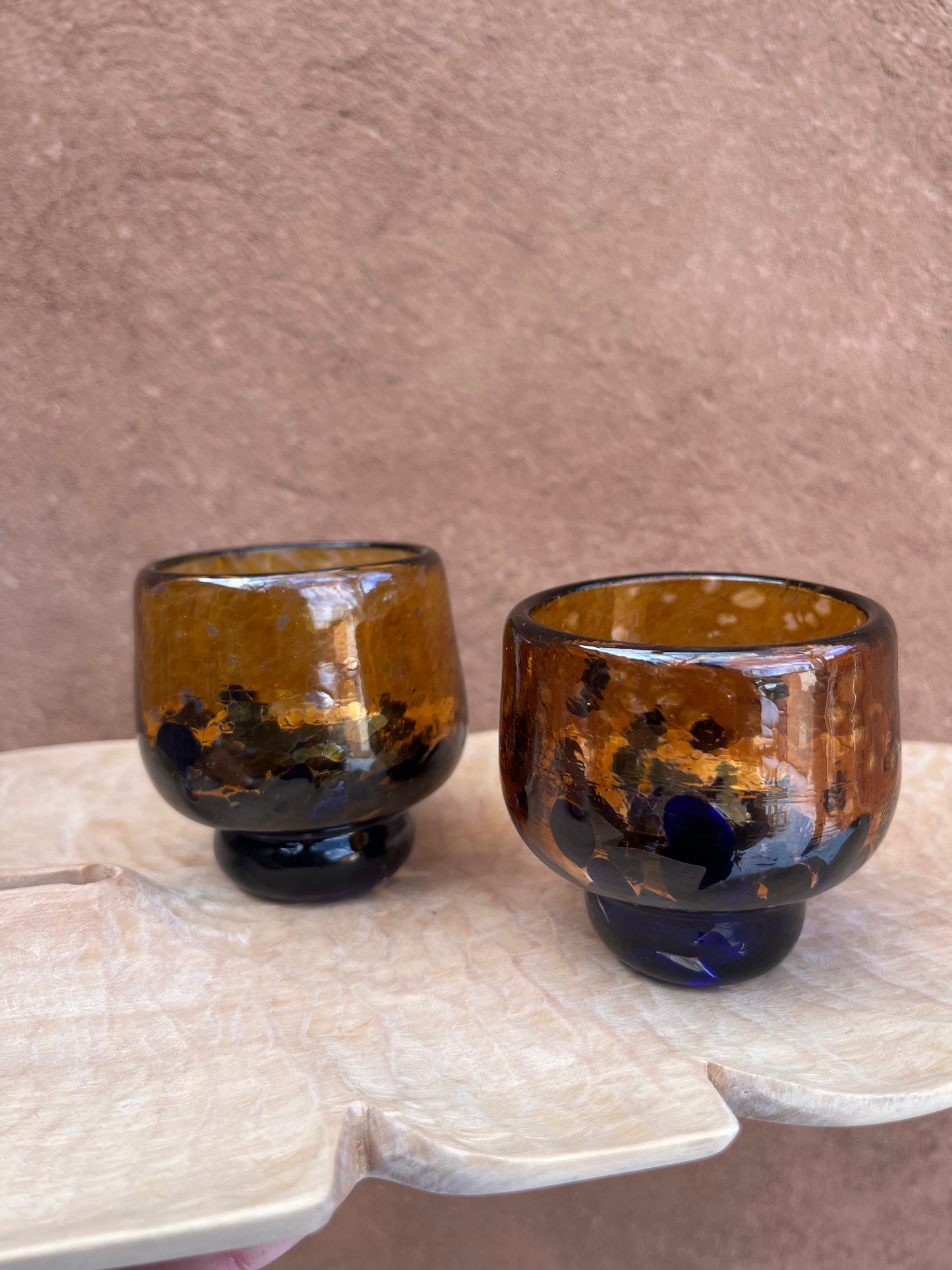 Nip cup ~ Amber & Purple ~ Blown glass