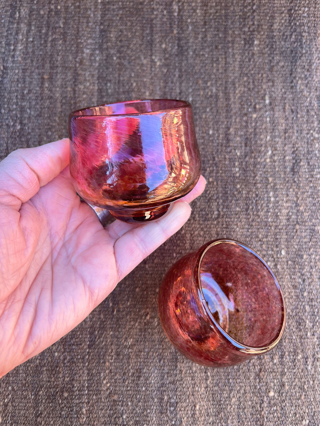 Nip cup ~ Pink & Amber ~ Blown glass