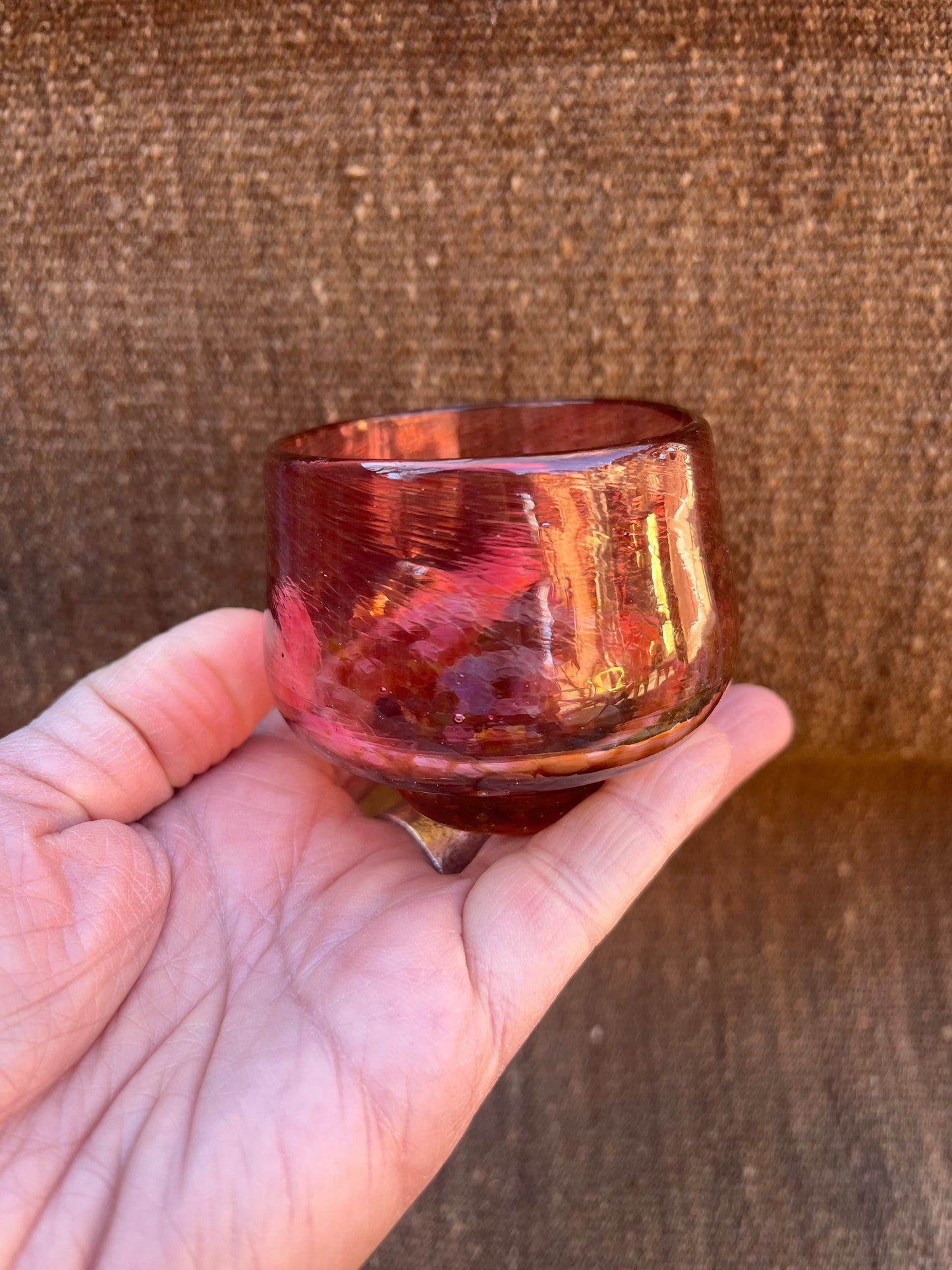 Nip cup ~ Pink & Amber ~ Blown glass