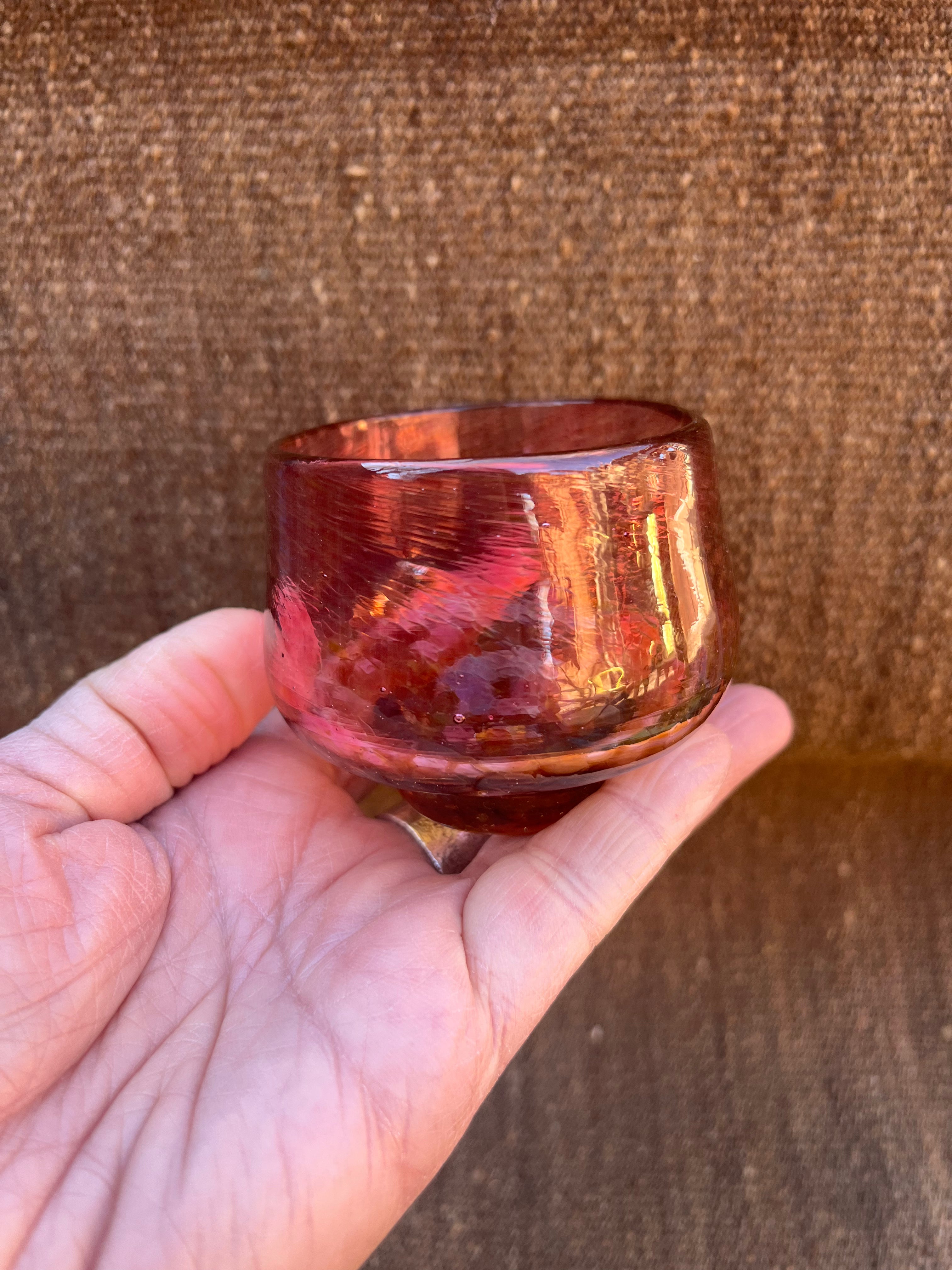 Nip cup ~ Pink & Amber ~ Blown glass