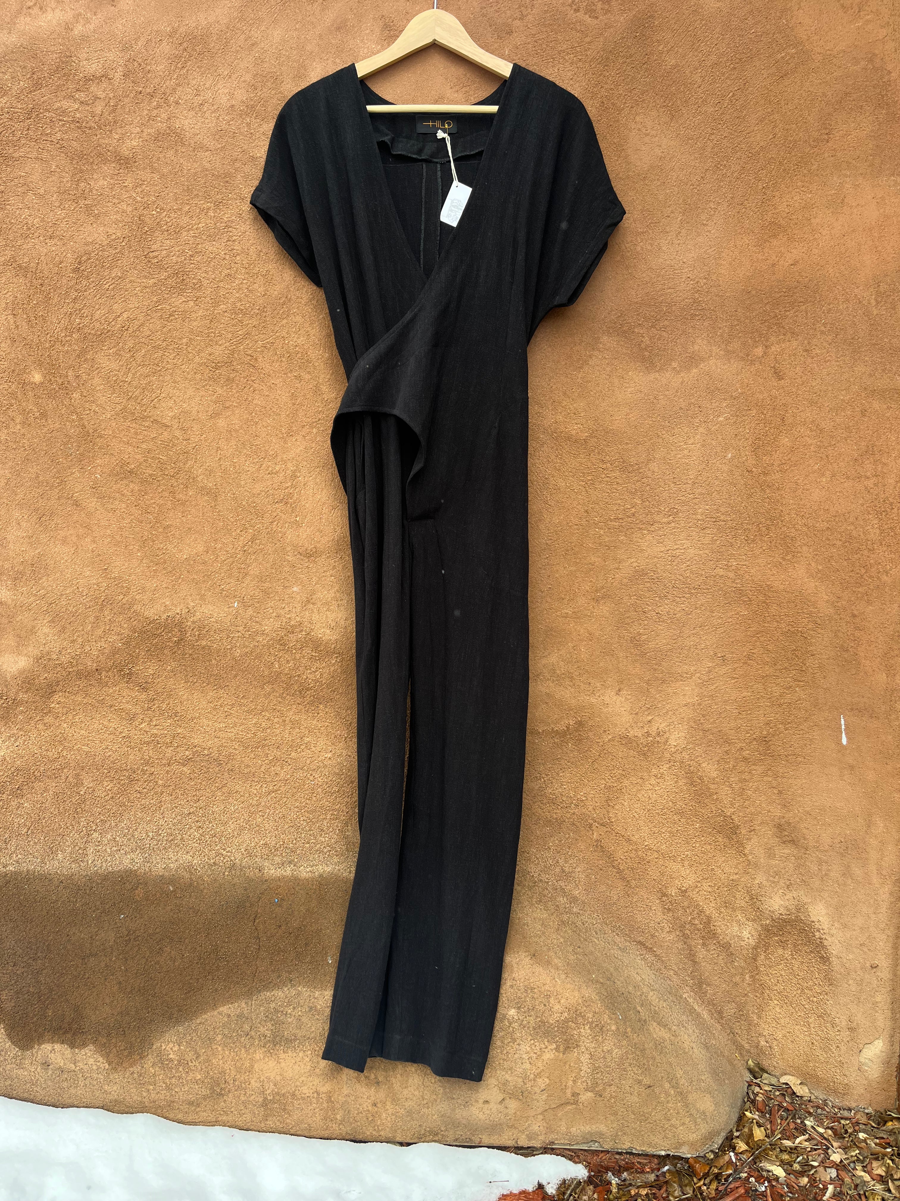 Wrapped Jumpsuit ~ Black Linen - short sleeves - Size M