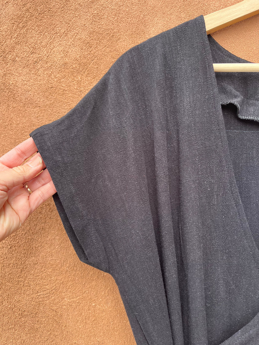 Wrapped Jumpsuit ~ Black Linen - short sleeves - Size M
