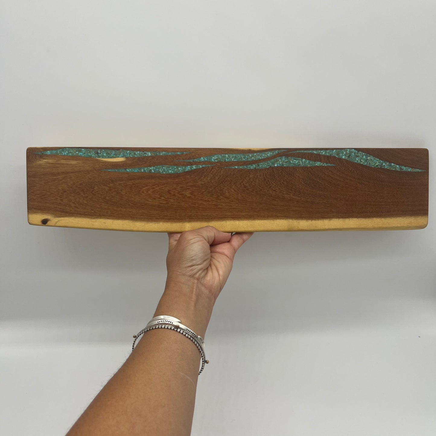 Knife block with Kingman turquoise inlaid