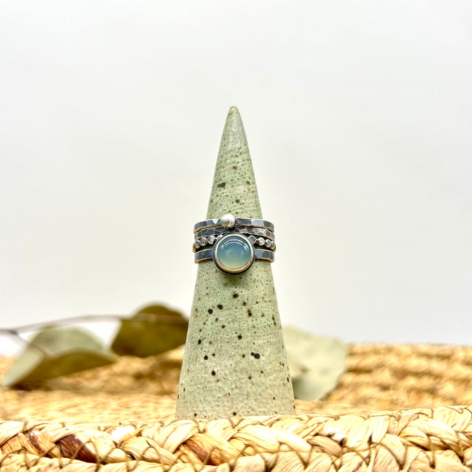 Aqua Chalcedony Stacking ring Set ~ Set fits 6 - Sterling Silver