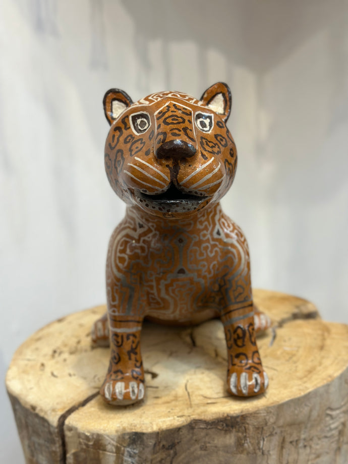 Jaguar Sitting - Shipibo Sculpture
