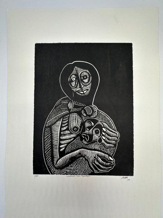 La Madona del Sendero ~ linocut ~ 14 x 21