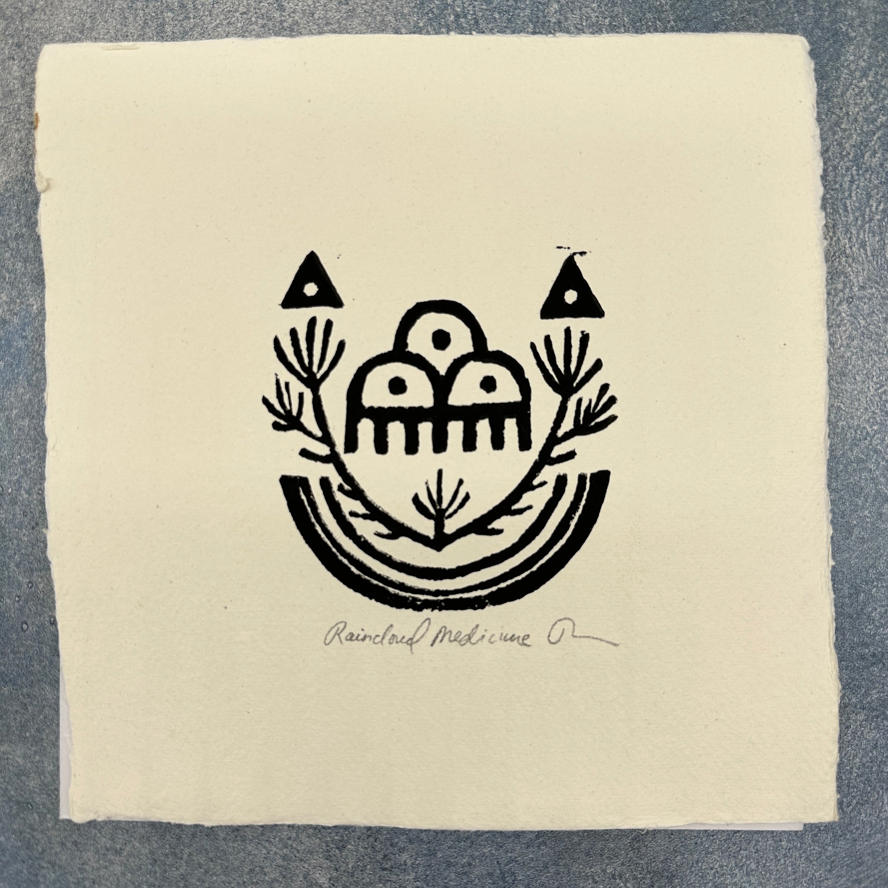 Raincloud Medicine - Block print - 8" by 8"