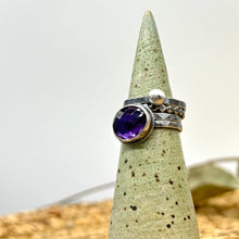 Load image into Gallery viewer, Amethyst Stacking ring Set ~ Set fits 6 - Sterling Silver
