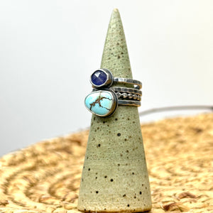 Golden Hills Turquoise and Tanzanite Stacking ring Set ~ Set fits 6 - Sterling Silver
