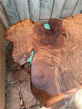 Load image into Gallery viewer, Mesquite Burl Side Table inlaid with Kingman Turquoise
