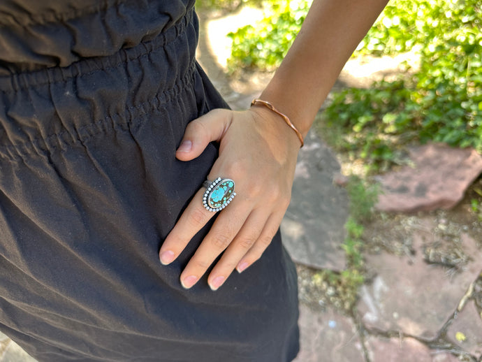 Number 8 Turquoise and Sterling Silver Ring - Size 7.5