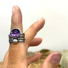Load image into Gallery viewer, Amethyst Stacking ring Set ~ Set fits 6 - Sterling Silver

