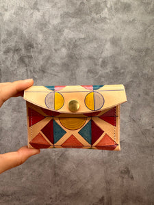 Small Leather pochette - Handpainted - Blue tones