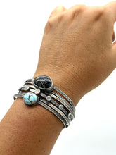 Load image into Gallery viewer, Stacked - Attached Bracelet - Golden Hills Turquoise and White Buffalo - Cuff with Movement - ready to ship
