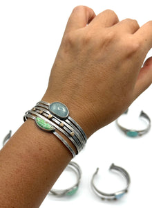 Stacked - Attached Bracelet - Carico Lake Turquoise and Moss Aquamarine - Cuff with Movement