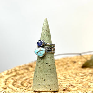 Golden Hills Turquoise and Tanzanite Stacking ring Set ~ Set fits 6 - Sterling Silver