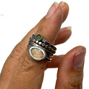 Ethiopian Opal and Blue Tourmaline Stacking ring Set ~ Set fits 5.5 - Sterling Silver and 14k Gold