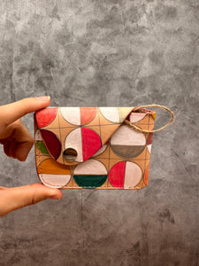 Small Leather pochette - Handpainted - Blue tones