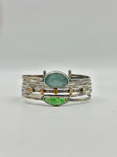 Load image into Gallery viewer, Stacked - Attached Bracelet - Carico Lake Turquoise and Moss Aquamarine - Cuff with Movement
