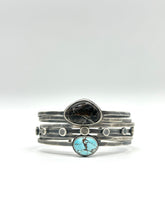 Load image into Gallery viewer, Stacked - Attached Bracelet - Golden Hills Turquoise and White Buffalo - Cuff with Movement - ready to ship
