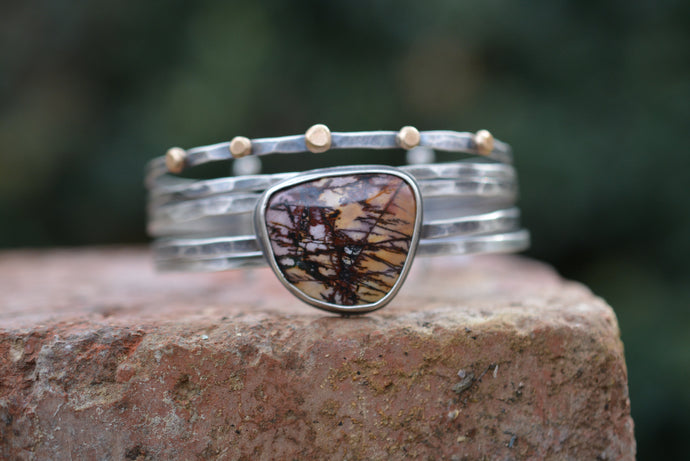 Stacked - Attached Bracelet - Cherry Creek Jasper - Cuff with Movement - ready to ship