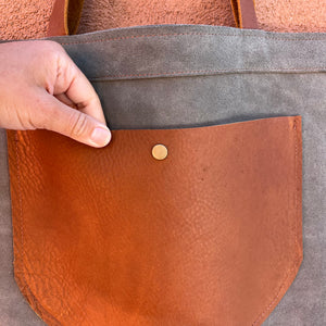 Color block tote~ Grey Suede and brown leather