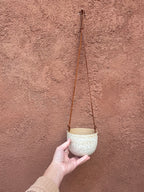 Hanging Speckled Planters ~ stoneware & Leather