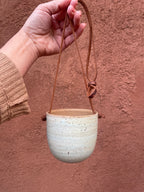 Hanging Speckled Planters ~ stoneware & Leather
