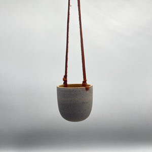 Hanging Speckled Planters ~ stoneware & Leather