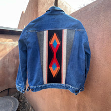 Load image into Gallery viewer, Denim Wrangler Jacket - Handwoven back panel - Size Large
